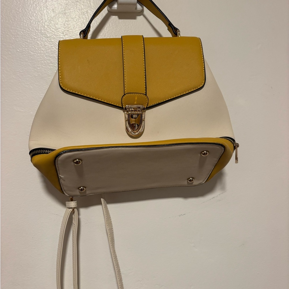 Yellow & Cream Top-Handle Backpack Purse - Picture 3 of 5